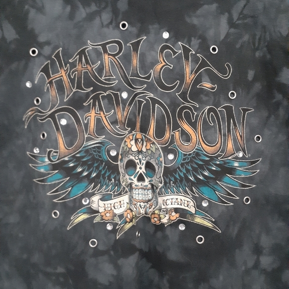 SOLD Harley Davidson Tie Dye Skull Top - Picture 2 of 7